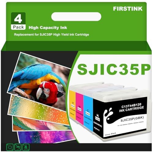 High Yield SJIC35P Ink Cartridges C13T44B120 C13T44B220 C13T44B320 C13T44B420 Ink Remanufacture Compatible with ColorWorks CW-C6000P CW-C6500A CW-C6500P CW-C6000A Color Inkjet Glossy Label Printer