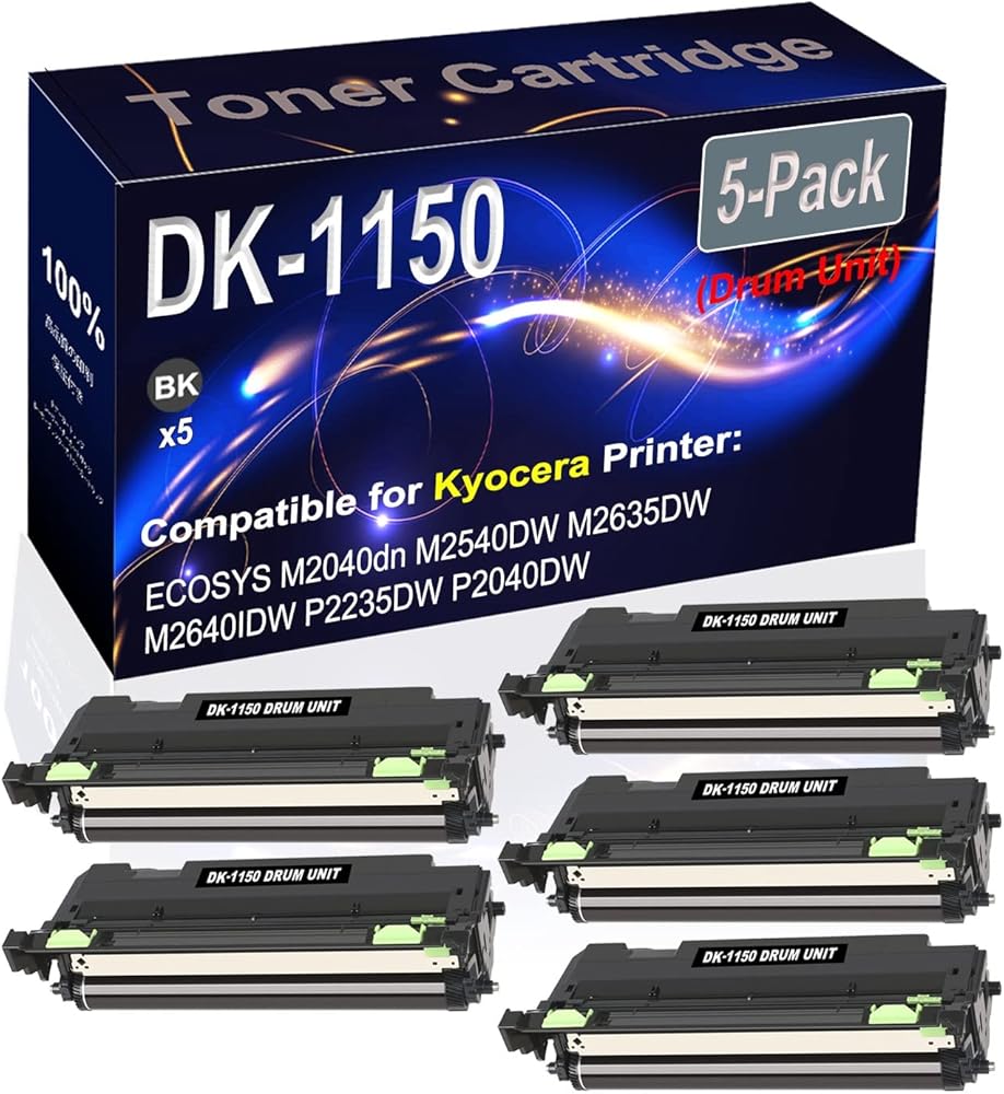 Kolasels 5-Pack Compatible DK-1150 DK1150 302RV93140 Laser Drum Unit Used for Kyocera ECOSYS M2040dn M2540DW M2635DW Printer (Black, High Yield)
