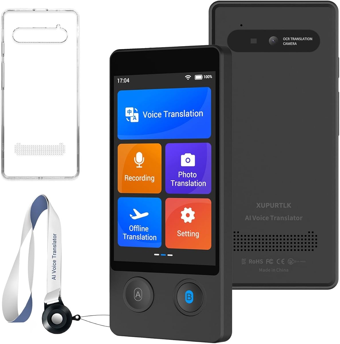 Xupurtlk Language Translator Device W12, Voice Translator Device Two Way, 144 Languages Real-Time Translator Device, Offline & Recording & Photo Translation for Travel, Business, Learning (Black)