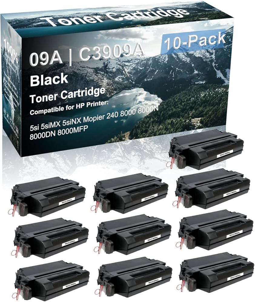 10 Pack Compatible High Capacity 09A | C3909A Printer Toner Cartridge use for HP 8000DN 8000MFP Printer (Black)