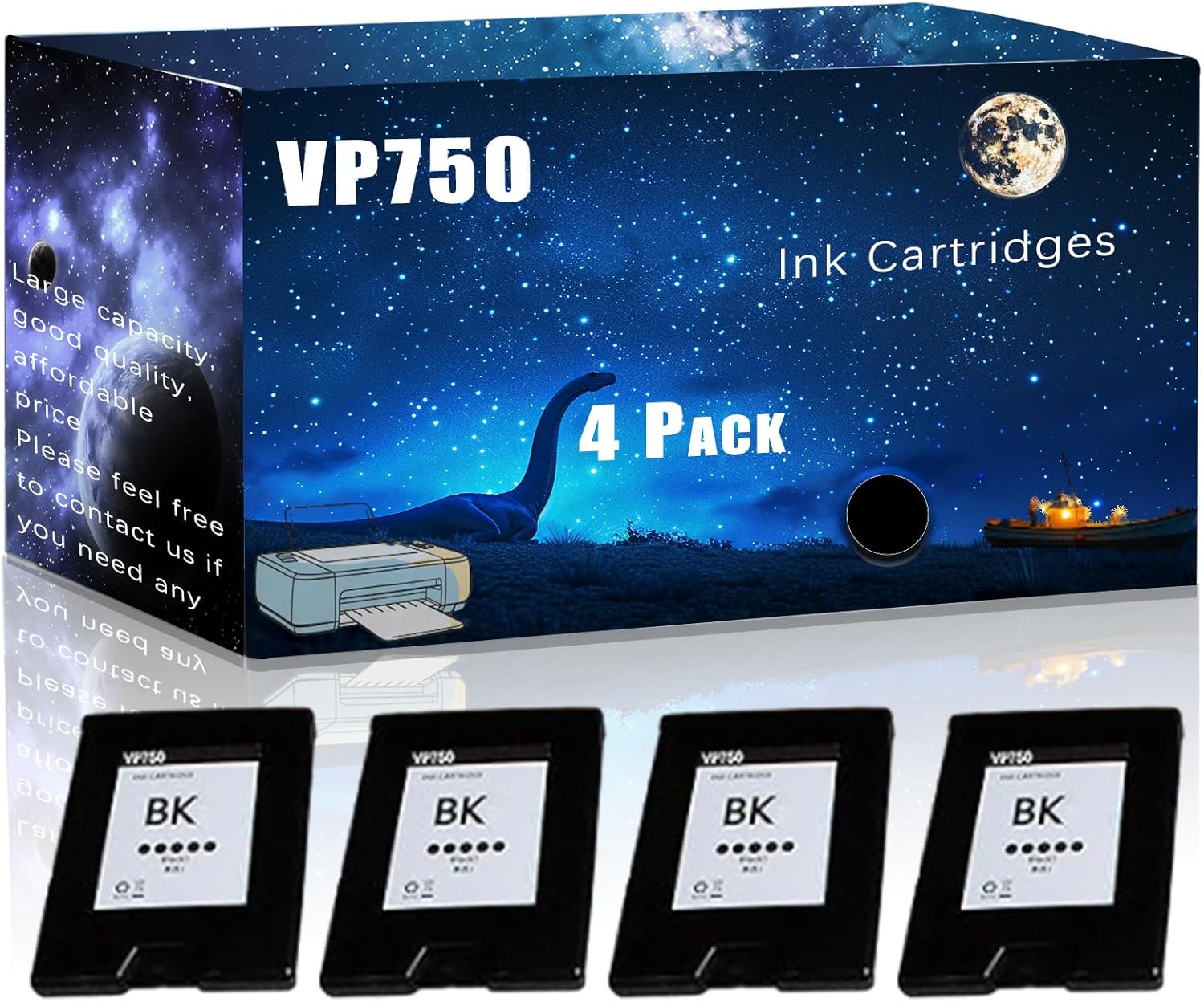MUCQL VP750 Ink Cartridges Compatible for VIP Color 750 Printers,with Chip Large Printing Demands (4 Pack Black)