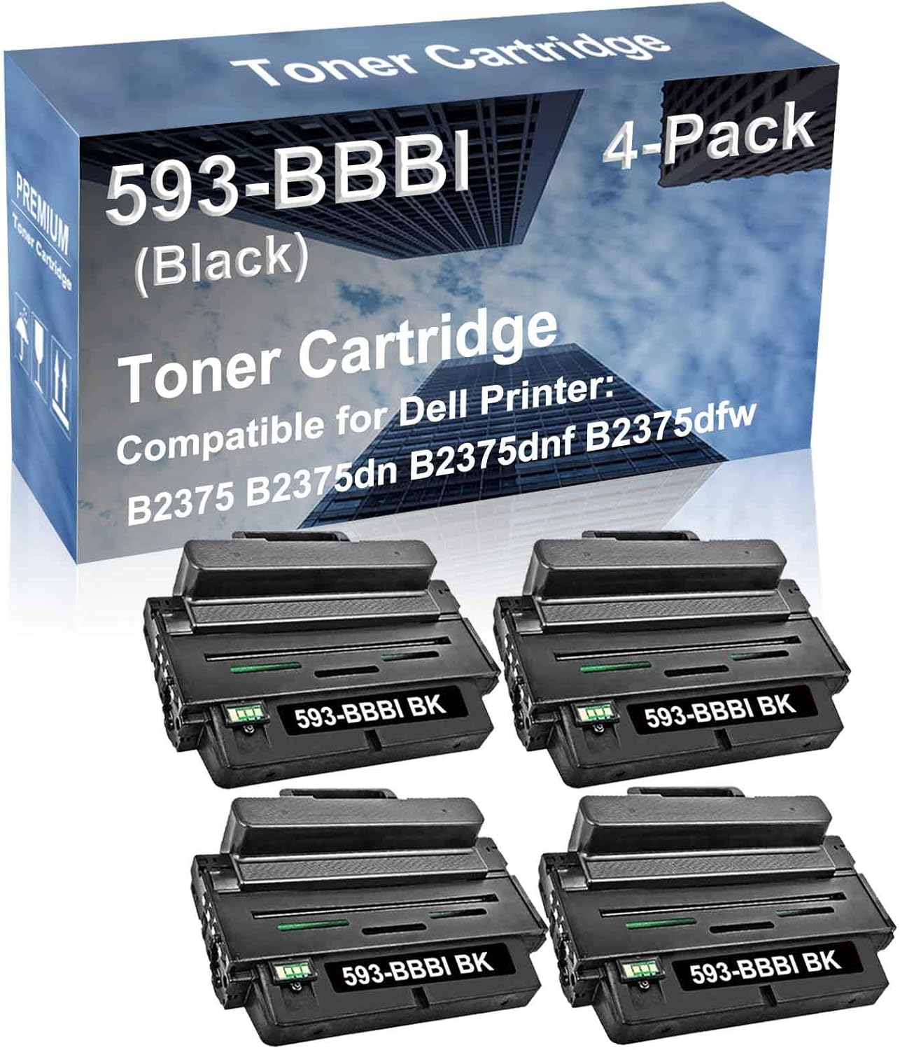 4-Pack Compatible High Yield B2375 B2375dn B2375dnf B2375dfw Laser Printer Toner Cartridge Replacement for Dell 593-BBBI 8PTH4 Printer Cartridge (Black)