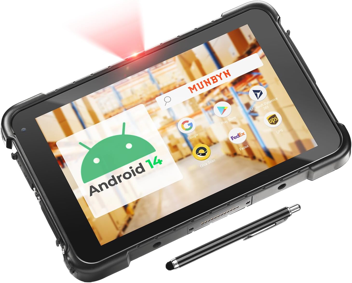 MUNBYN Rugged Tablet Scanner IRT01P, Android 14 Industrial Tablet, Equip with Zebra SE4710 Scanner, 8GB+128GB Barcode Tablet, 700nit IP67 Rugged Tablet, Rugged Enterprise Tablet with Barcode Scanner