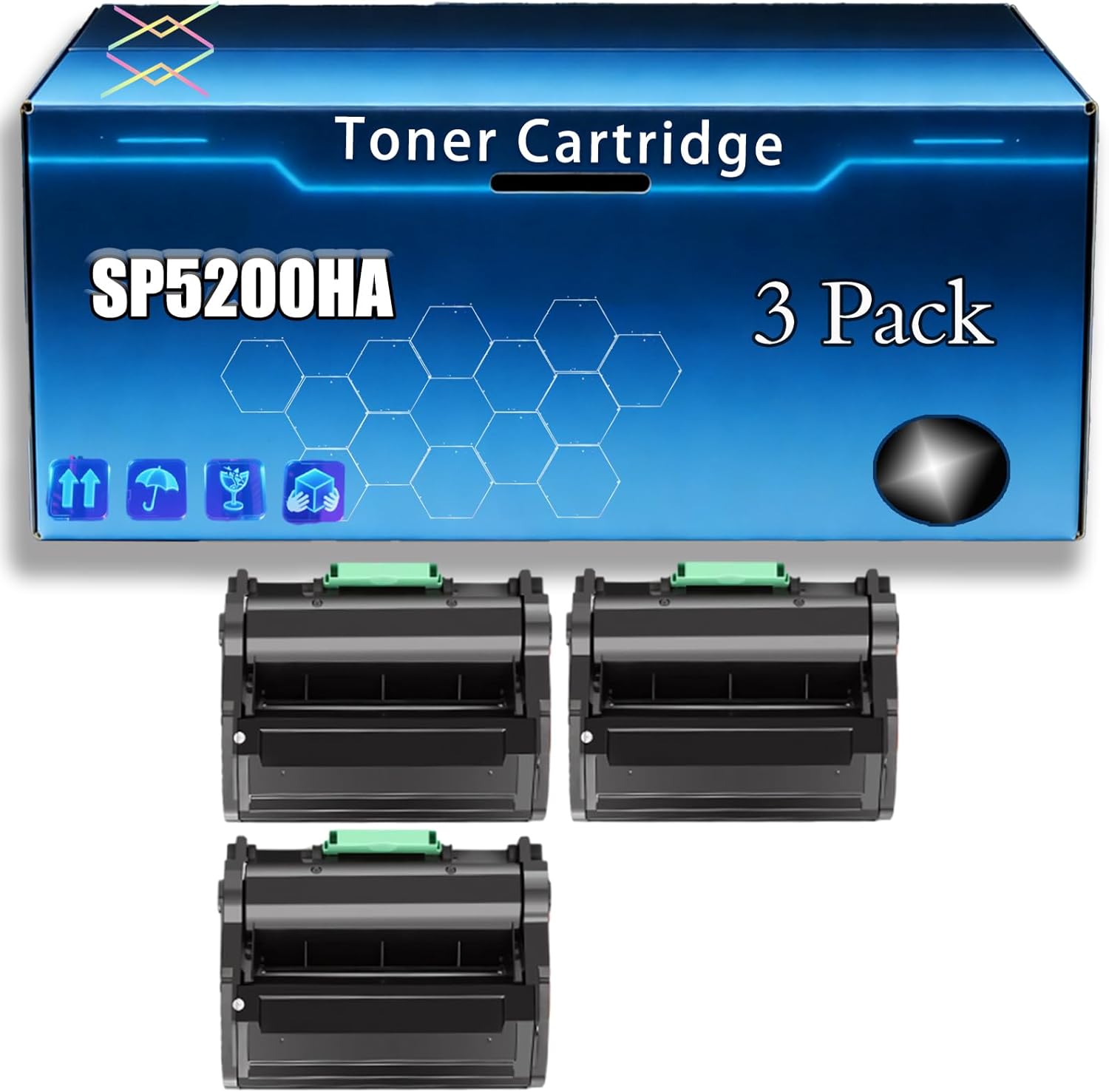SP5200HA Toner Cartridge Compatible for Lanier SP 5210SR SP 5200DN SP 5200S SP 5210DN SP 5210SF Printers, with Chip, Bright Colors Clear Printing (3 Pack Black)