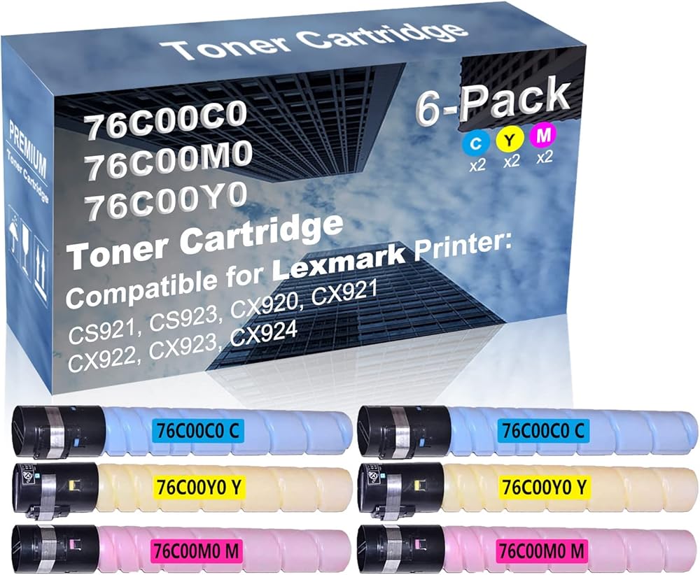 6-Pack (2C+2Y+2M) Compatible High Yield 76C00C0+ 76C00Y0+ 76C00M0 Laser Printer Toner Cartridge Used for CX923, CX924 Printer