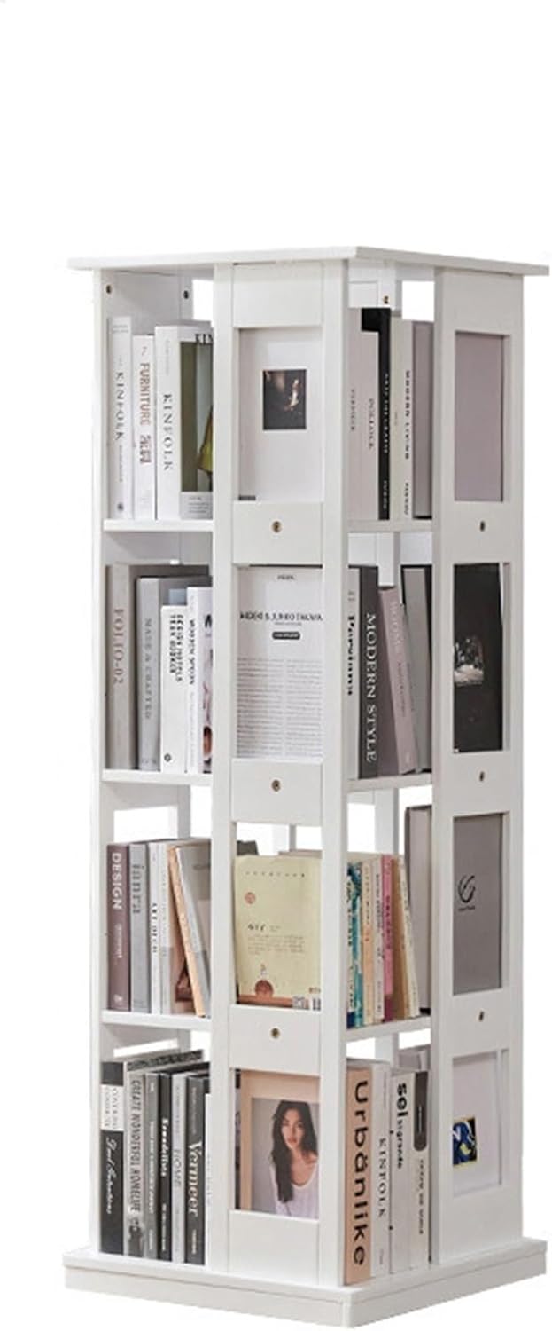Bookcase Corner Tall Book Shelf Modern 360° Rotating Storage Display Rack Floor Standing Shelves Open Design for Home Office Living Room Study (Color : White, Size : 4 Tier)