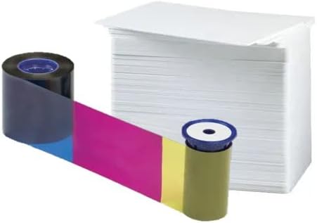 Datacard YMCKT Color Ribbon for CD810 ID Card Printers, w/ID Zone Premium White Blank Plastic CR80 30 Mil PVC Cards (500 pk)