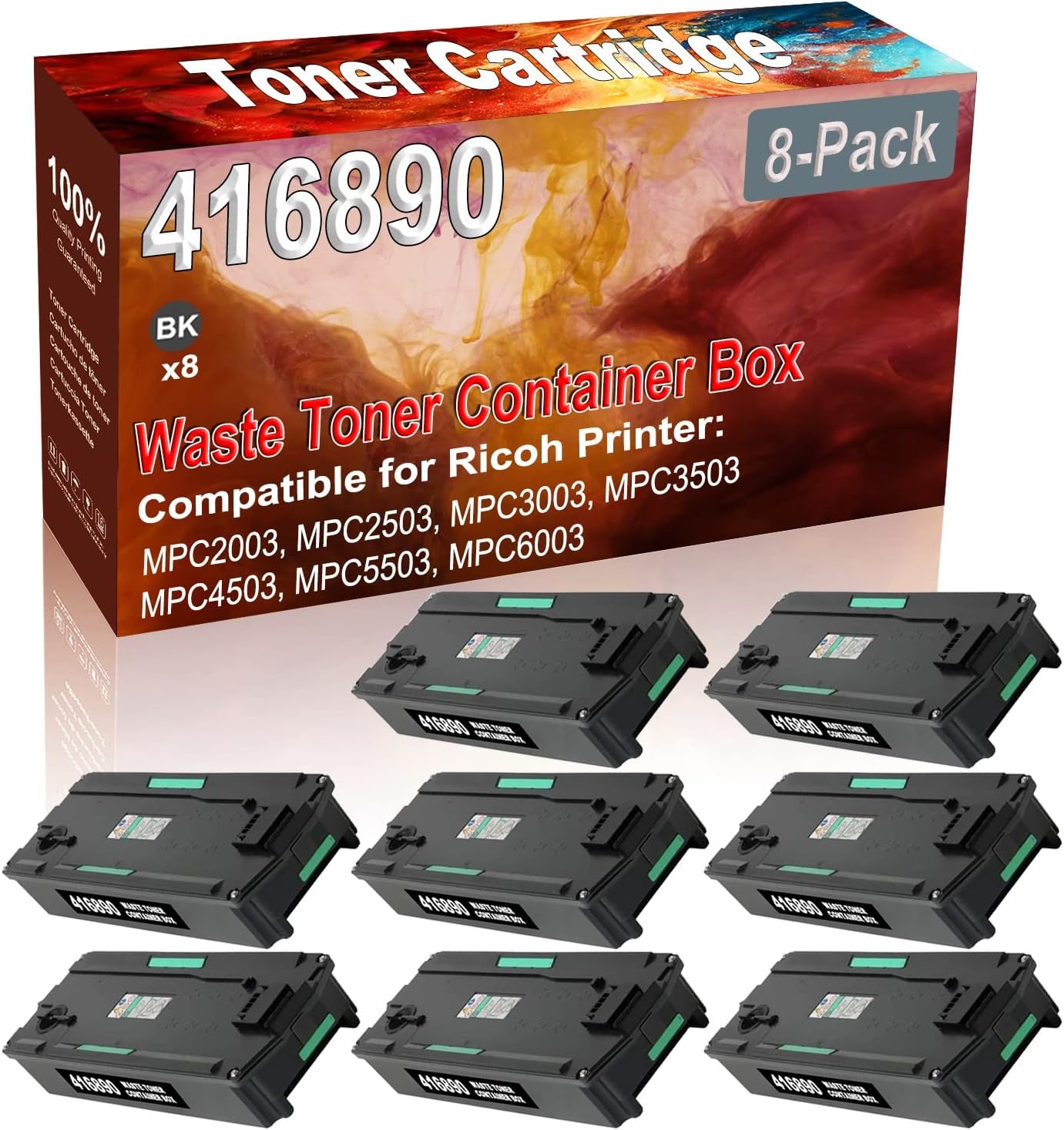 Credibility Store 8-Pack (Black) Compatible MPC2003 MPC2503 MPC3003 MPC3503 MPC4503 MPC5503 MPC6003 Waste Toner Container Box (High Capacity) Replacement for Ricoh 416890 Laser Printer Cartridge