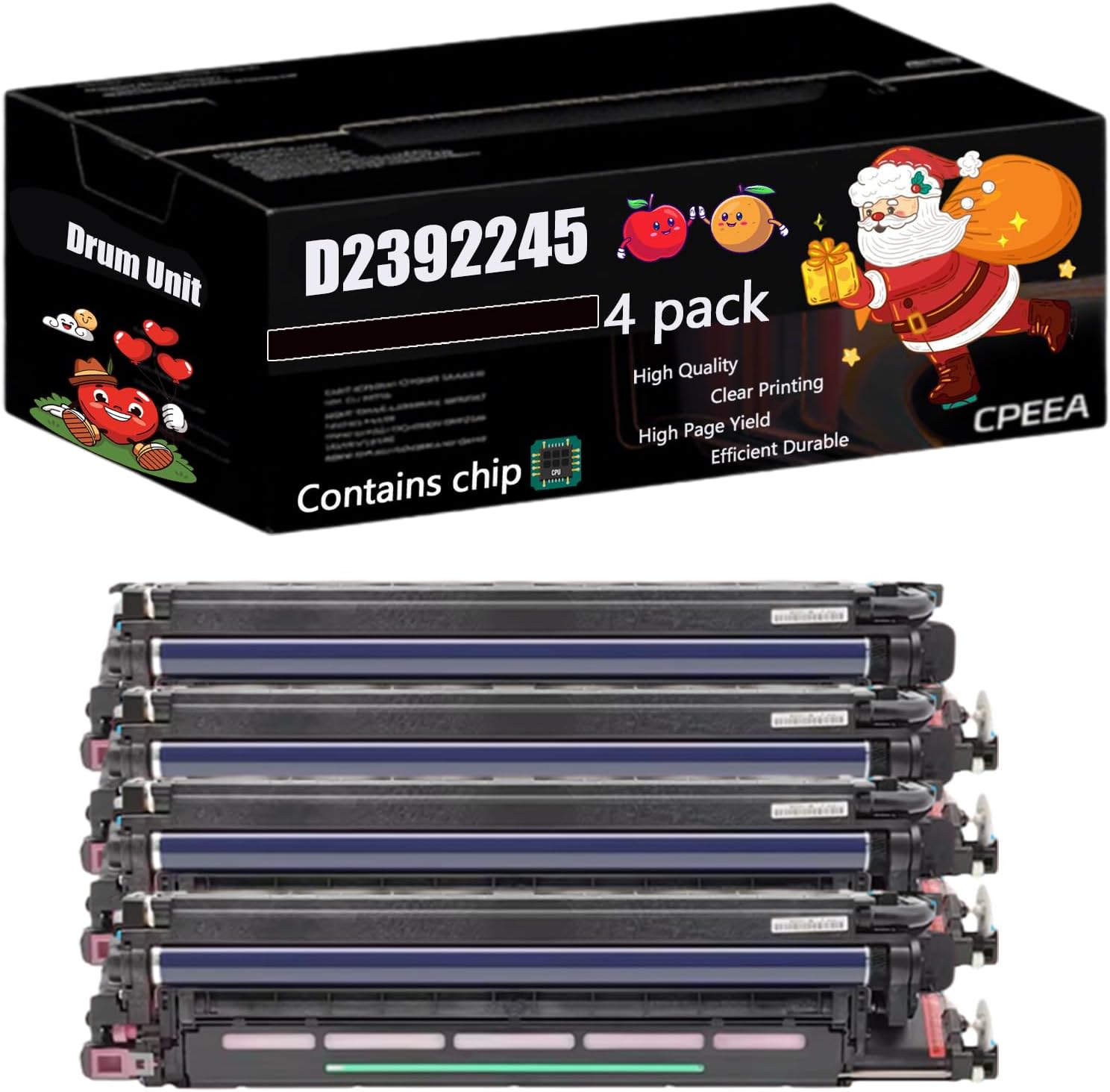 Compatible for Ricoh D2392245 D2392261 D2392272 D2392233 Drum Unit Work for Ricoh MP C3004 C3004ex C3504 C3504ex C4504 Printers, with Chip, High Yield 500000 Pages, Clear Printing (4 Pack Black)