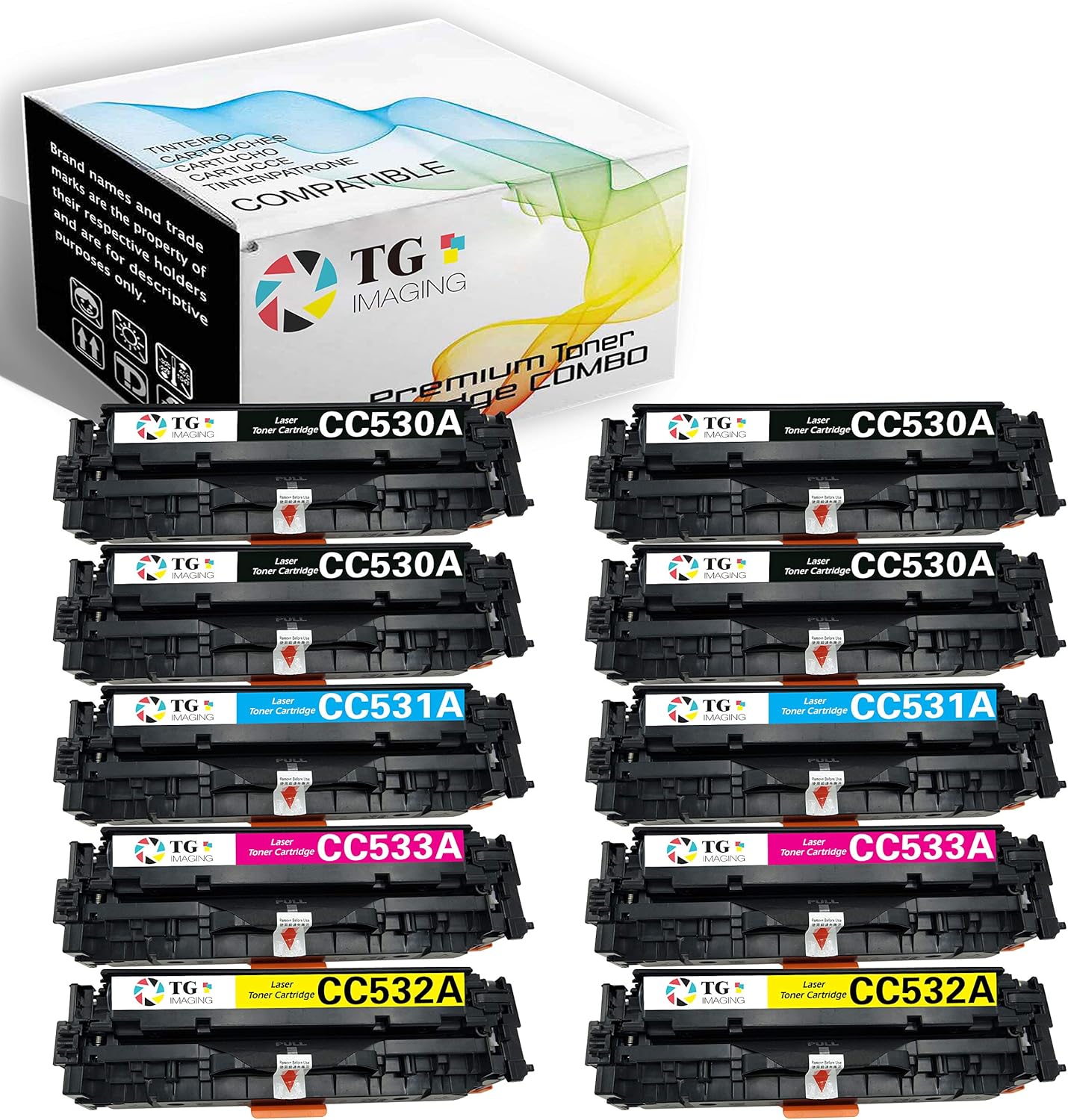 TG Imaging 10-Pack (4xB+2xCYM) Compatible HP 304A Toner Cartridge Replacement for CC530A Toner Cartridge CC531A CC532A CC533A for Color Pro CP2025dn CP2025n CM2320fxi Laser Printer