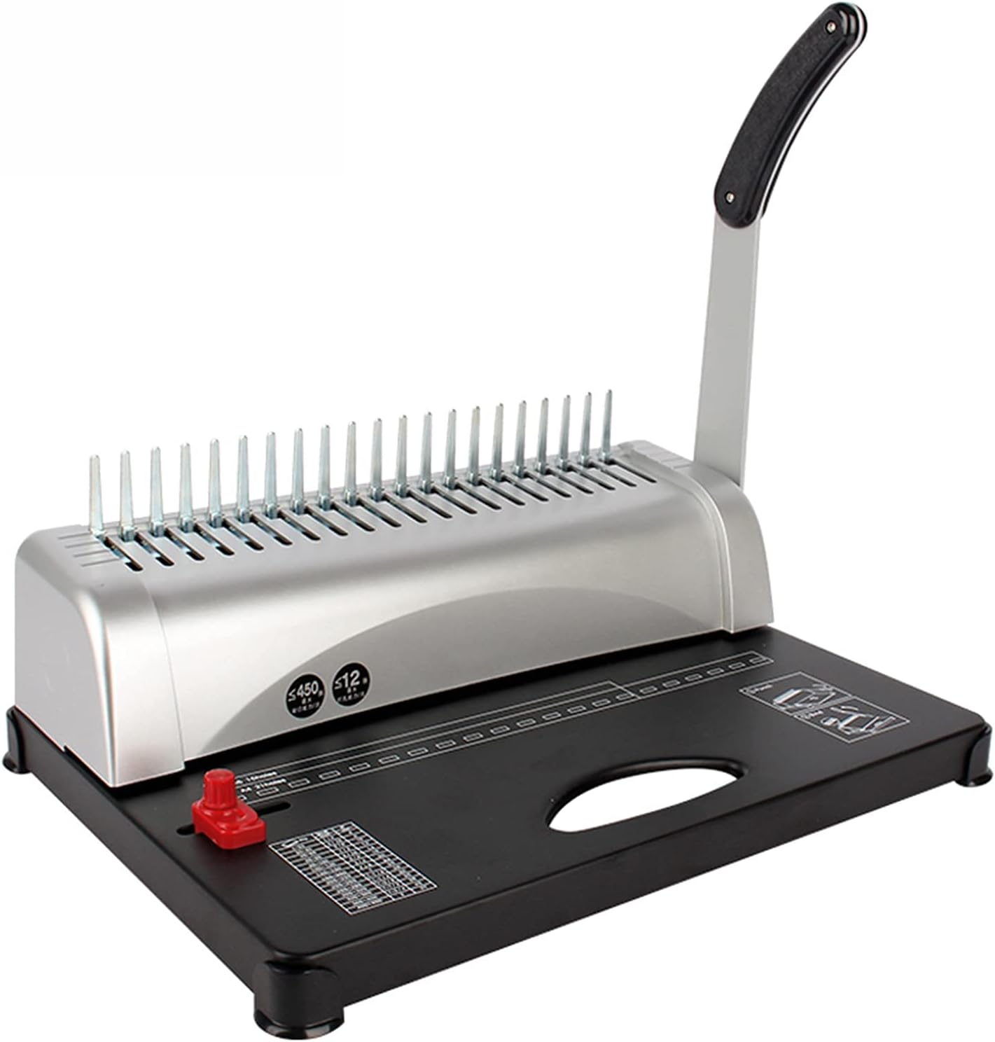 JIQHOHX 21 Hole Binding Machine, 12 Sheet Punch Capacity, 450 Sheet Binding Capacity, A4,Silver Black