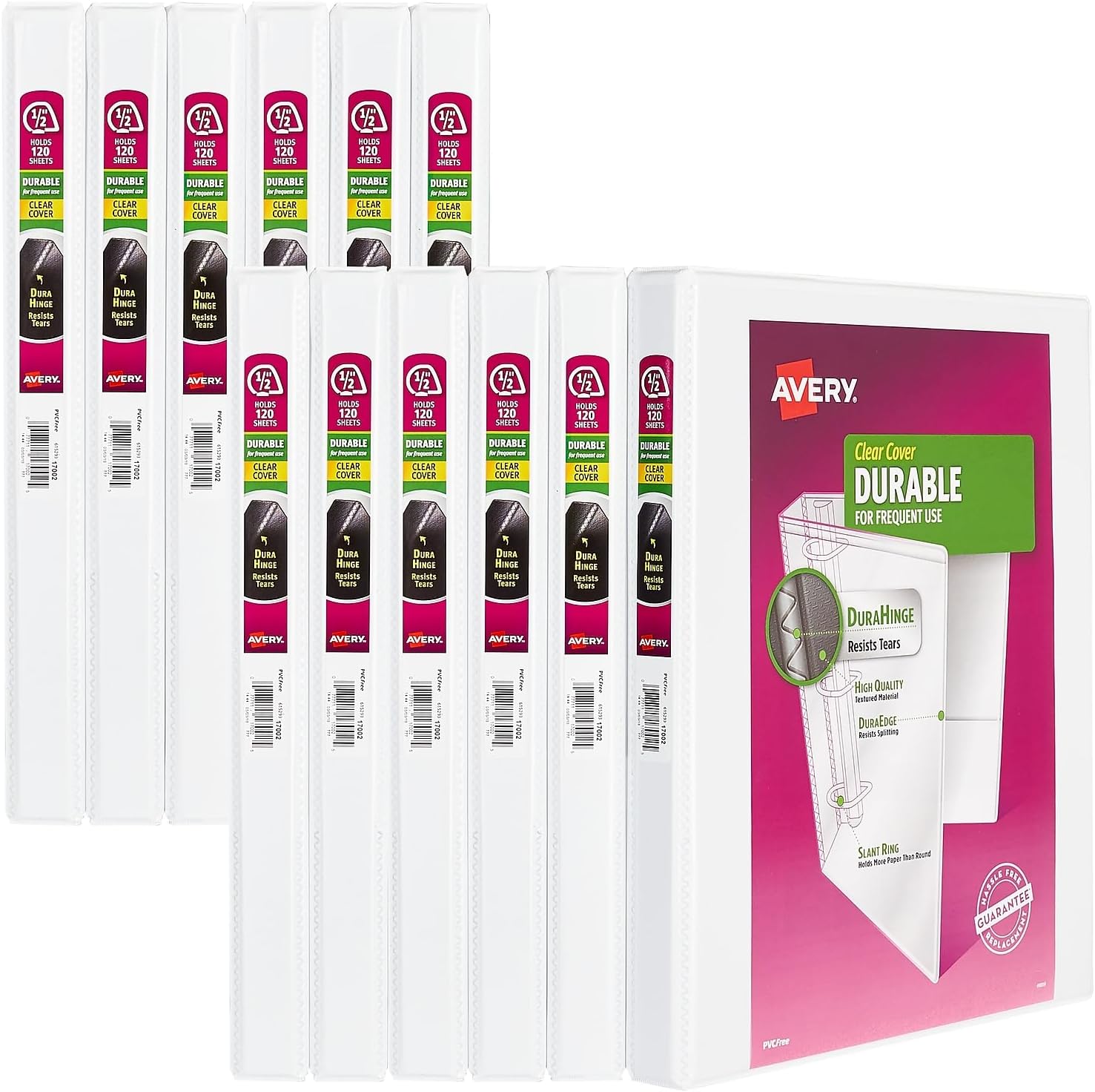 Durable View Binder with Slant Rings, 1/2'' Capacity, White, Total 12 EA