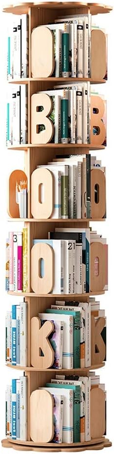Bookcases 360° Rotating Bookshelf Floor-to-Ceiling Children's Picture Book Rack Large Capacity Book Storage Rack (Color : Wood, Size : 50 * 196cm)