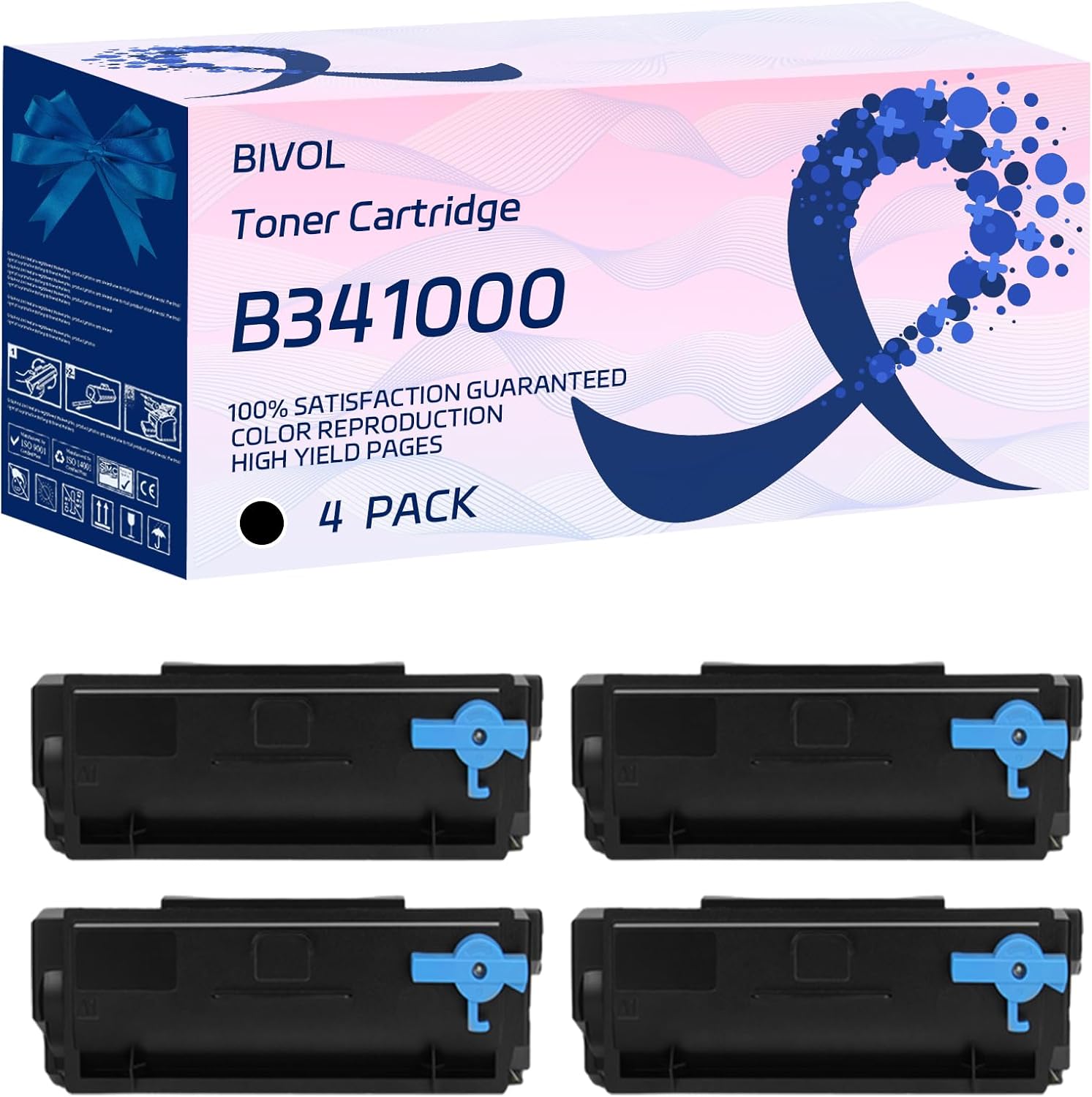 BIVOL B341000 Toner Cartridge Compatible for Lexmark B3340dw B3442dw MB3442adw MB3442i Printers, with Chip, High Yield 2500 Pages, Vivid Colors (4 Pack Black)