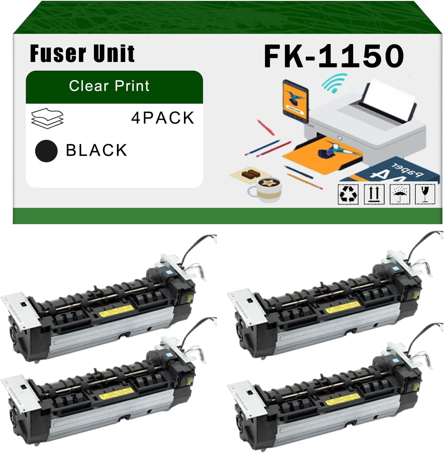 AGNNQ Compatible for Kyocera FK-1150 Fuser Unit M2540dw M2635dw M2040dw P2235dw Printers, High Yield 80000 Pages Bright Clear Colors (4 Pack Black)