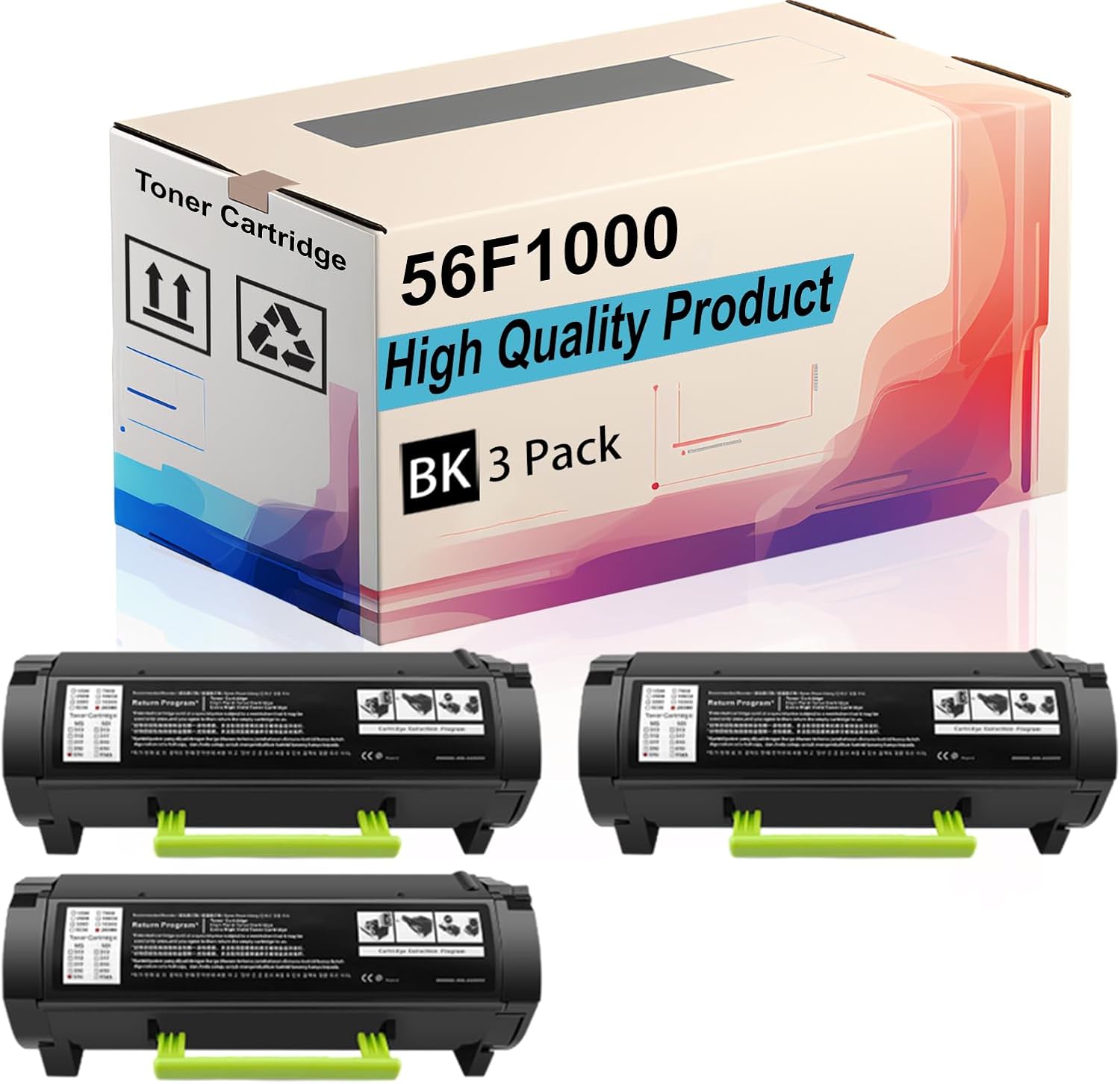 56F1000 Toner Cartridge Compatible for Lexmark MX521ade MX521de MX522adhe MX622ade MX622adhe Printers, High Yield 6000 Pages, Print More Pages (3 Pack Black)