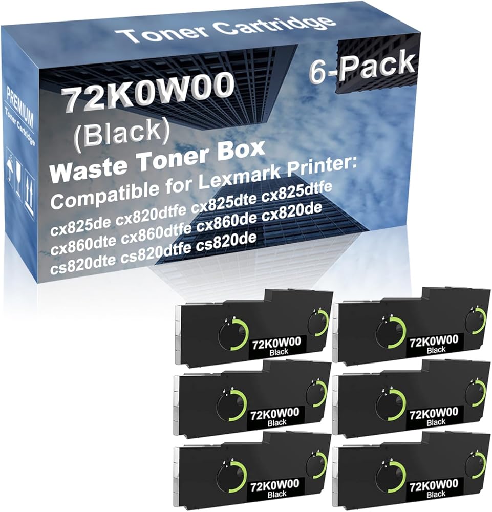 6-Pack Compatible High Capacity 72K0W00 Waste Toner Container Box use for cx825de cx820dtfe cx825dte cx825dtfe Printer (Black)
