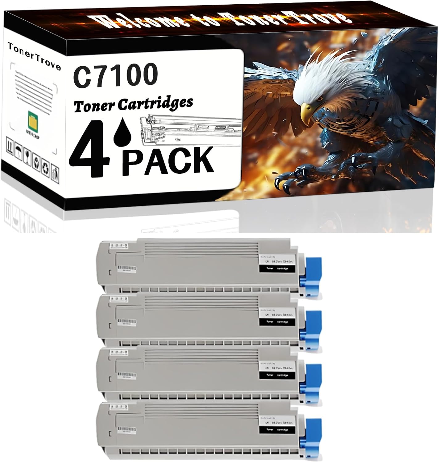 AGNNQ C7100 Toner Cartridges Compatible for Okidata OKI C7400N C7500 C7500DXN C7500N C7550HDN C7550N Printers, Office Printing is Easy Clear Smooth (4 Pack Black)