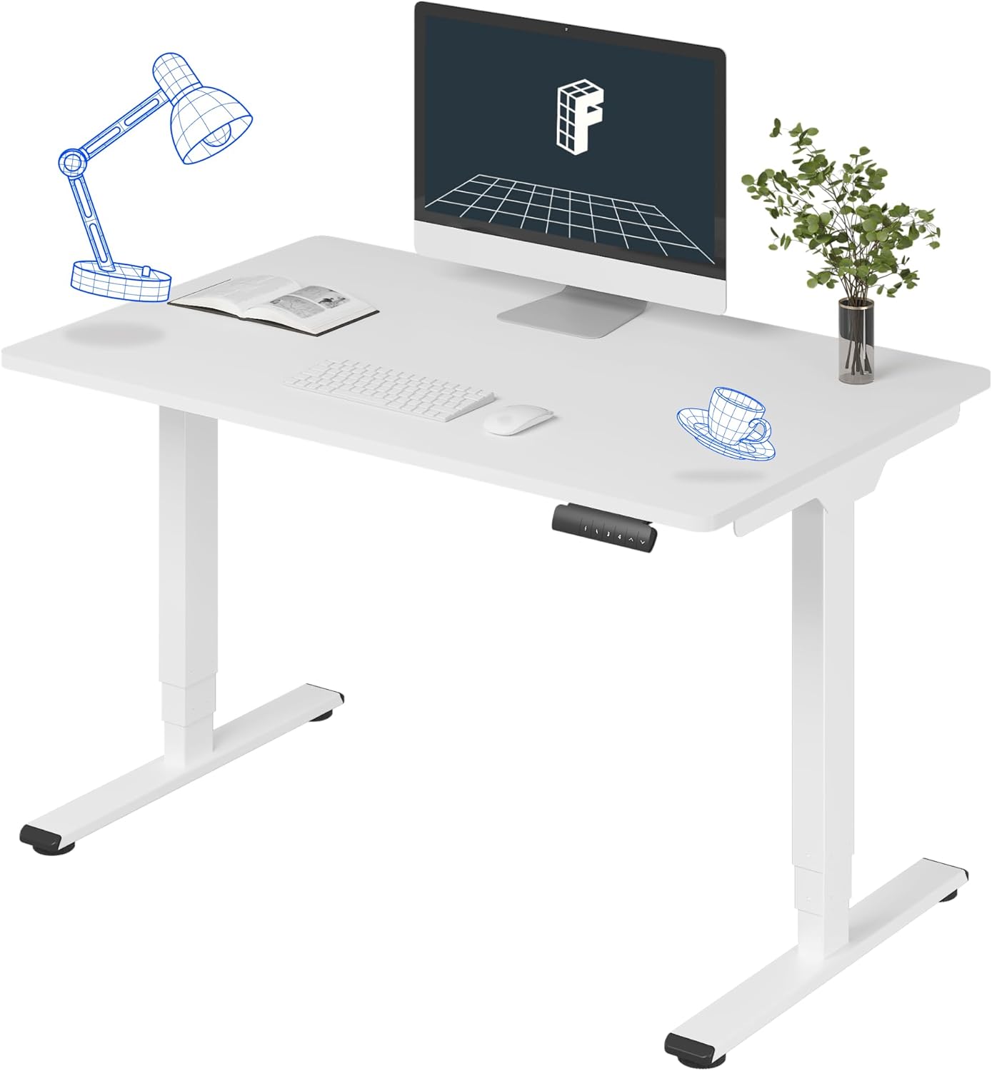 FLEXISPOT E6 3-Stage Dual Motor Electric Standing Desk 48 x 30 Sit Stand Up Desk, Holds 220 lbs, Adjustable Height w/Memory Presets, One-Piece White Desktop & White Frame, Ships in 2 Boxes