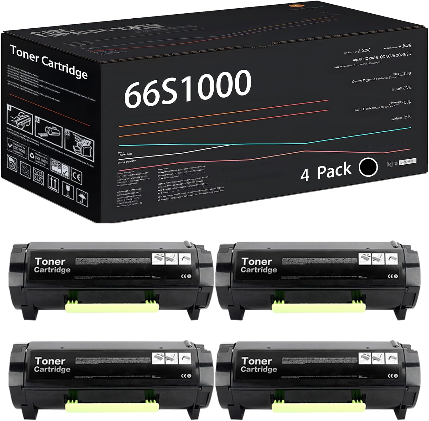 UVUMB Compatible with Lexmark 66S1000 Toner Cartridge Work for Lexmark MS530 MS531dw MS630 MS631dw MS632dwe MX530 MX532adwe MX630 Printers (4 Pack Black)
