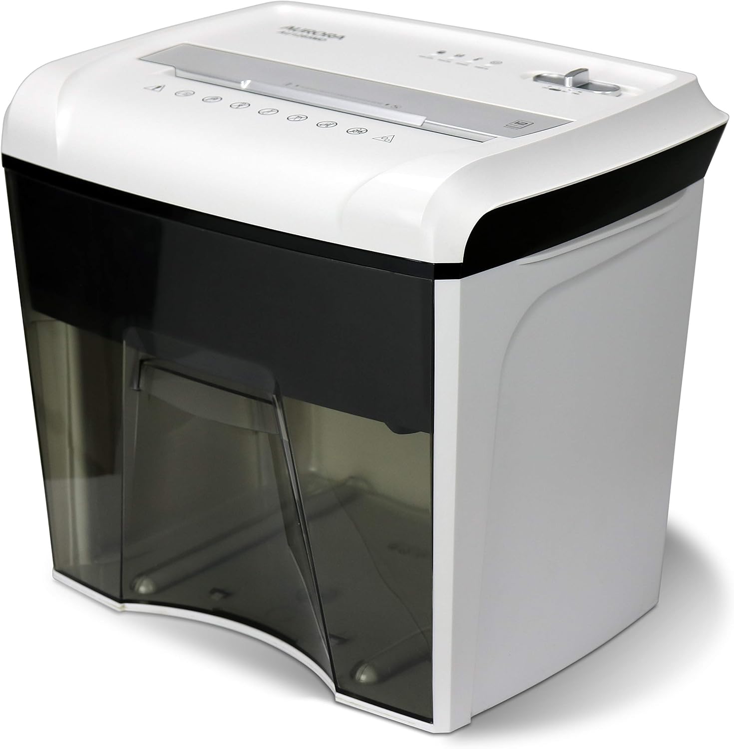 Aurora AU1285MD Compact Desktop-Style High Security 12-Sheet Micro-Cut Paper and CD/Credit Card/Junk Mail Pullout Basket Shredder, White/Black