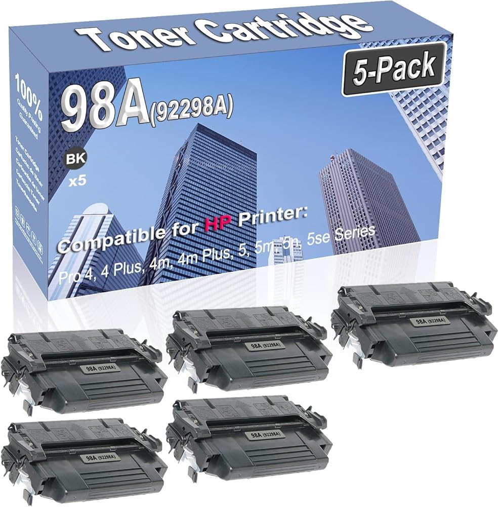5-Pack Compatible High Capacity 98A (92298A) Printer Cartridge use for HP Pro 4 4 Plus 4m 4m Plus 5 5m 5n 5se Toner Cartridge (Black)