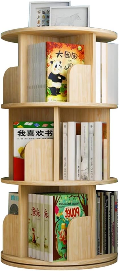 Solid Wood Rotating Bookshelf Floor 360° Bookshelf Simple Children's Bookshelf Office Bookcase Living Room Storage Bookshelf (Wood Color 46 * 99cm)