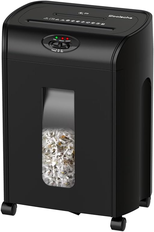 10-Sheet Heavy Duty Cross-Cut Paper and Credit Card Shredder, Shredder for Office, High Security P5 Office Home Use Office Equipment with 4 Casters, Black