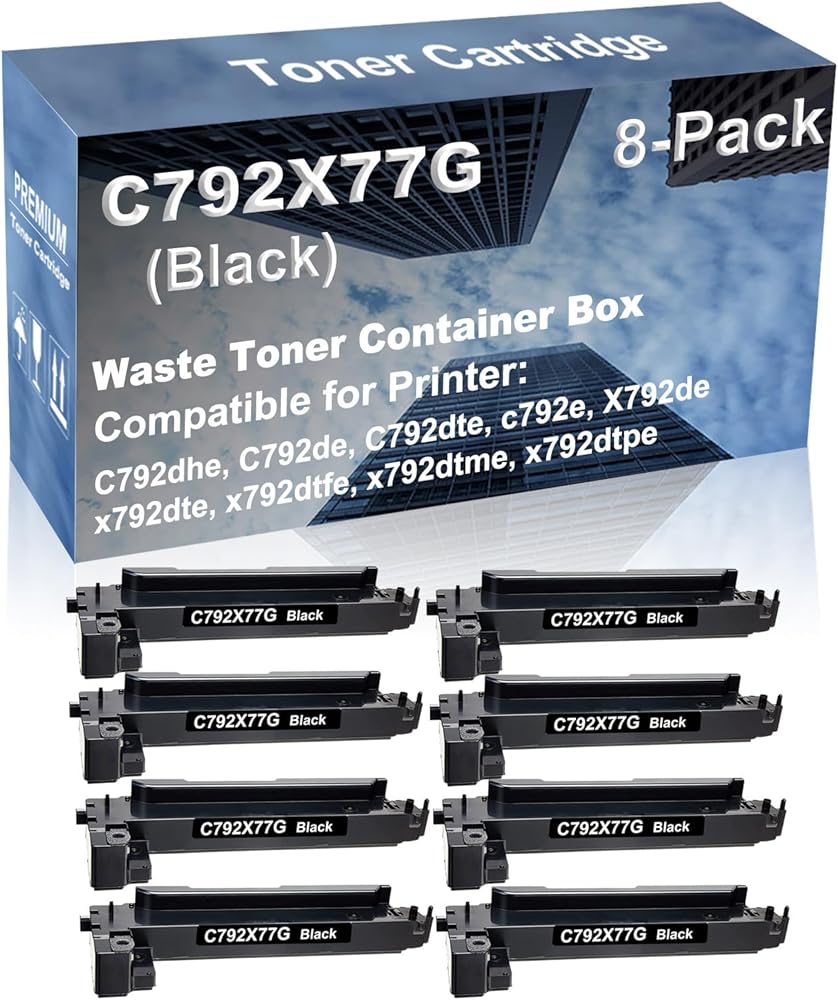 8-Pack Compatible High Capacity x792dtfe, x792dtme, x792dtpe Printer Waste Toner Container Box Replacement for Lexmark C792X77G Printer Cartridge (Black)
