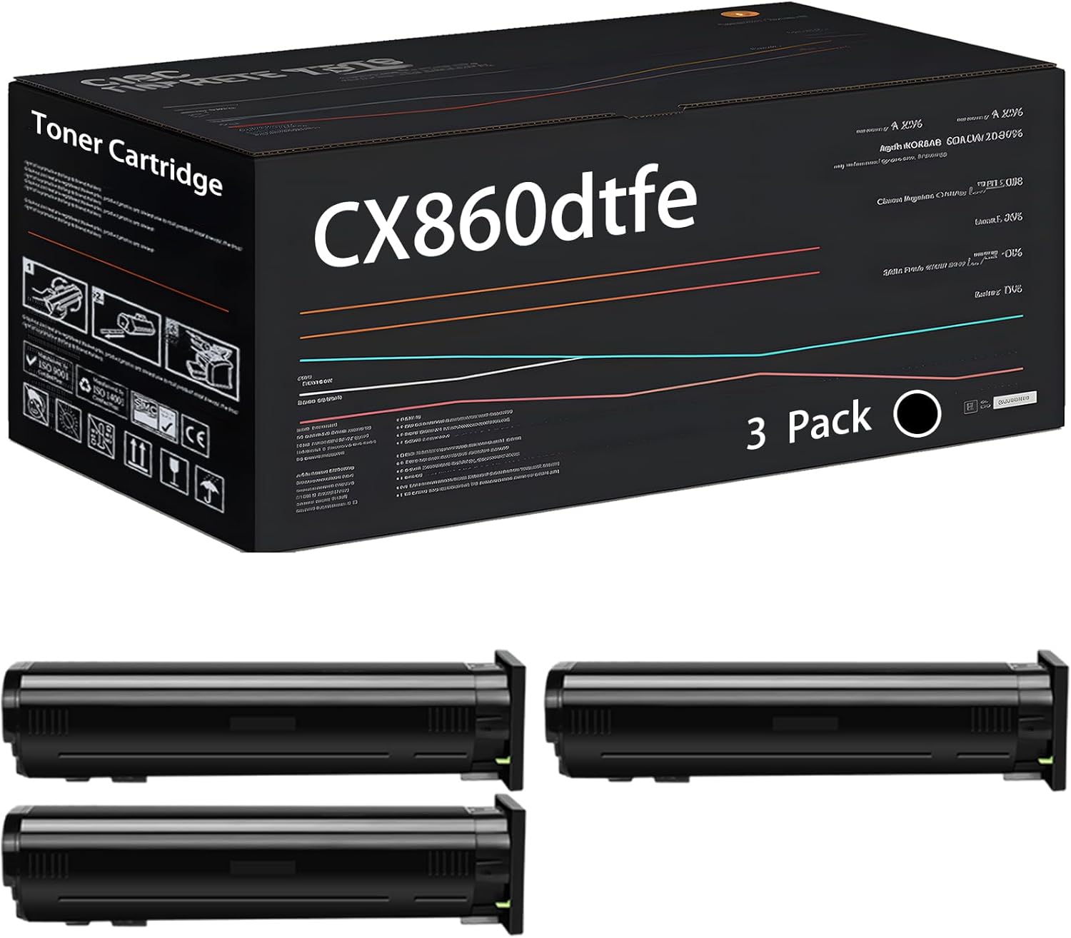UVUMB Compatible with Lexmark CX860dtfe Toner Cartridge Work for Lexmark CX825de CX825dte CX825dtfe CX860dte Printers, with Chip, High Yield 8000 Pages, High-Definition Printing (3 Pack Black)