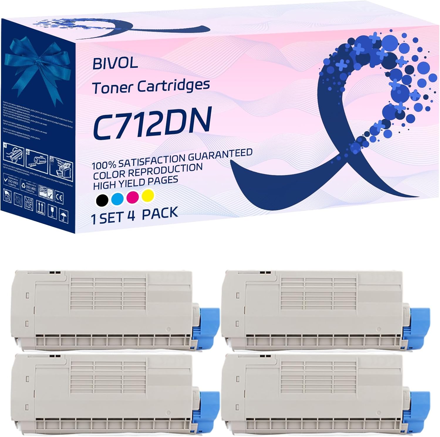 BIVOL C712DN Toner Cartridges Compatible for Okidata OKI C712DN Printers, High Yield 12000 Pages (Multicolor)