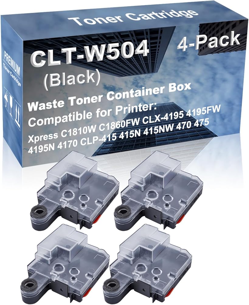 4-Pack Compatible High Yield CLP-415 415N 415NW 470 475 Printer Waste Toner Container Box Replacement for CLT-W504 Printer Cartridge (Black)