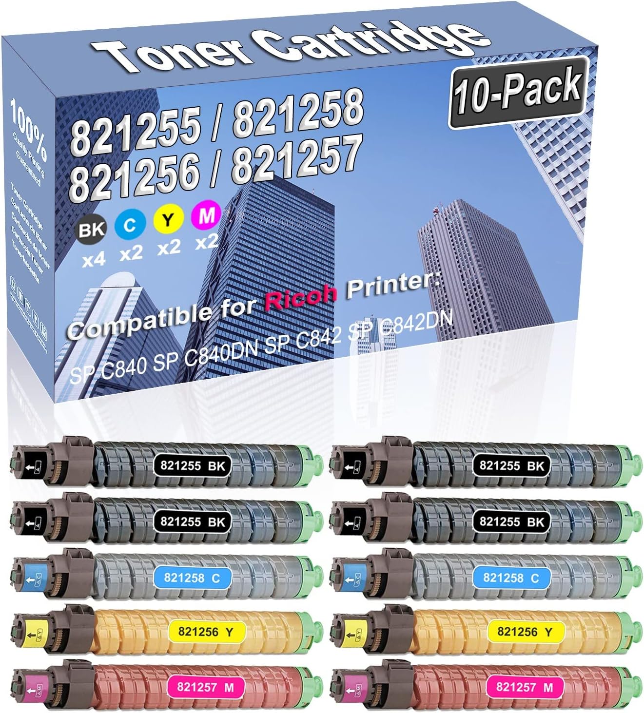 Credibility Store 10-Pack (4BK/2C/2Y/2M) Compatible High Capacity 821255 821258 821256 821257 Color Toner Cartridge use for Ricoh SP C840 SP C840DN SP C842 SP C842DN Printer