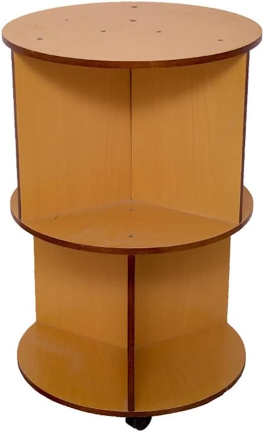 2 Tier 360° Rotating Stackable Shelves, Round Wooden Shelf Bookcase, Bottom Pulley to Move Bookshelves, Office Home Multifunctional Storage Rack