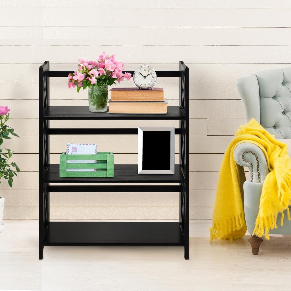 Montego 3-Shelf Folding Bookcase, Black