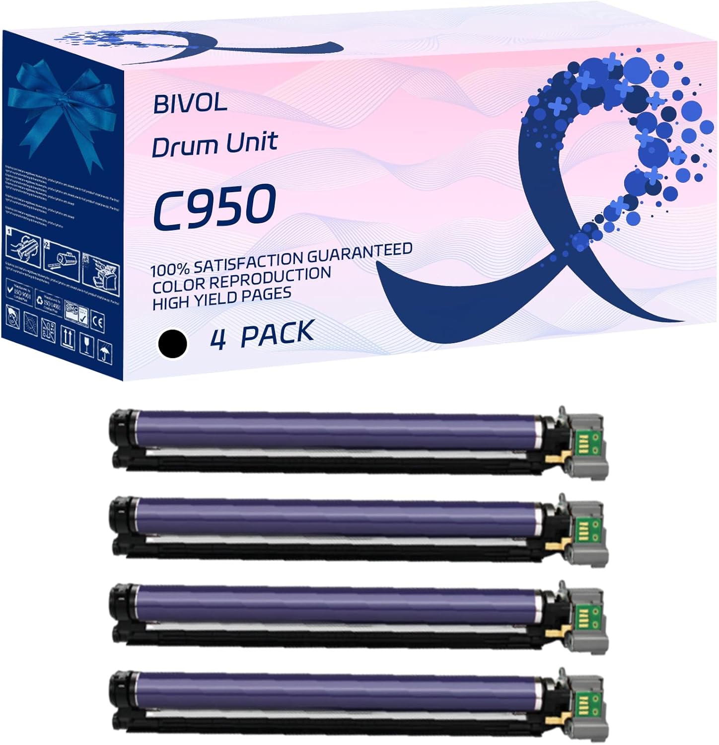 C950 Drum Unit Compatible for Lexmark C950de X950de X952dte X954dhe Printers, with Chip, High Yield 80000 Pages, Vivid Colors (4 Pack Black)