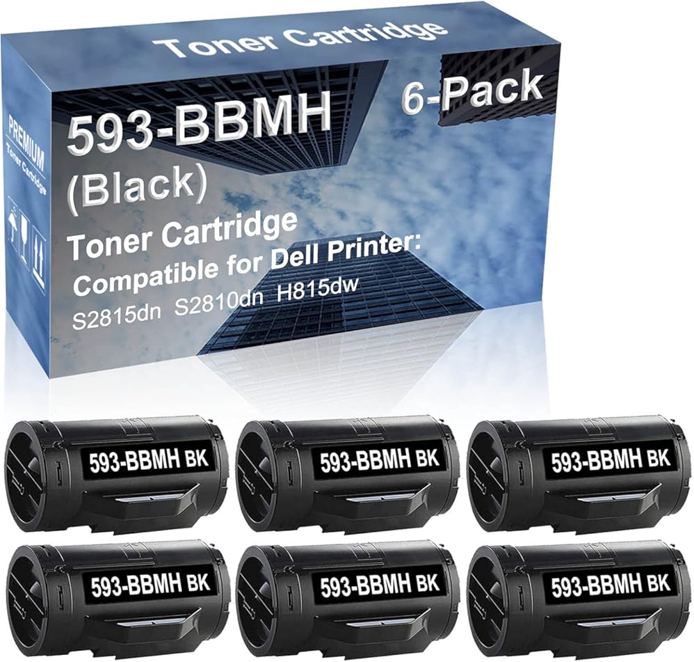 6-Pack Compatible High Capacity 593-BBMH Printer Cartridge use for Dell S2815dn S2810dn H815dw Printer (Black)