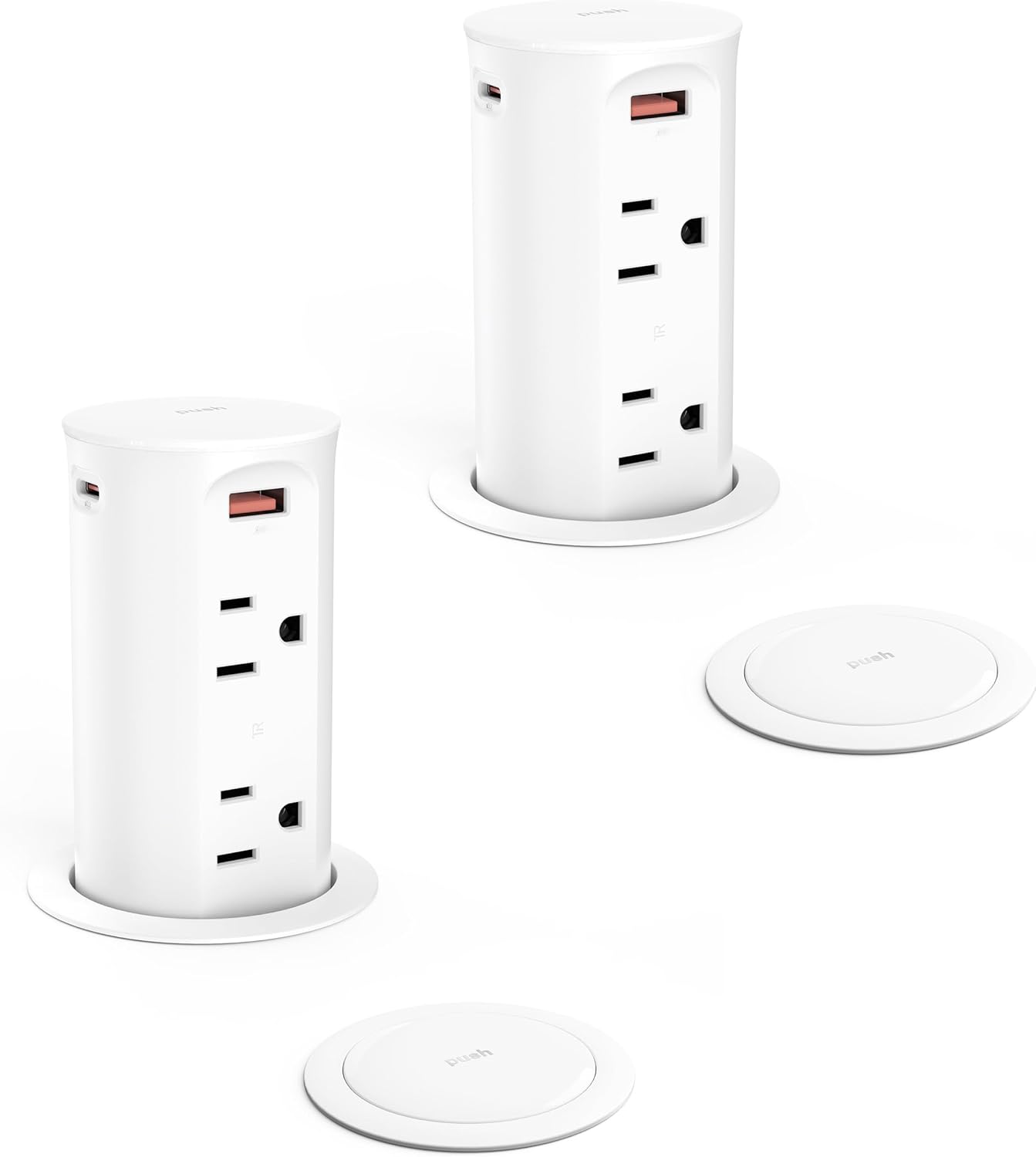 Jgstkcity 2.5 inch Hole Pop up Outlet for Countertop,20W USB C,4 USB Ports,4 Outlets 15Amp Receptacle Flush Mount,Space Saver Recessed Outlet,1875W,ETL Listed,2 PCS (White, 20W USB)