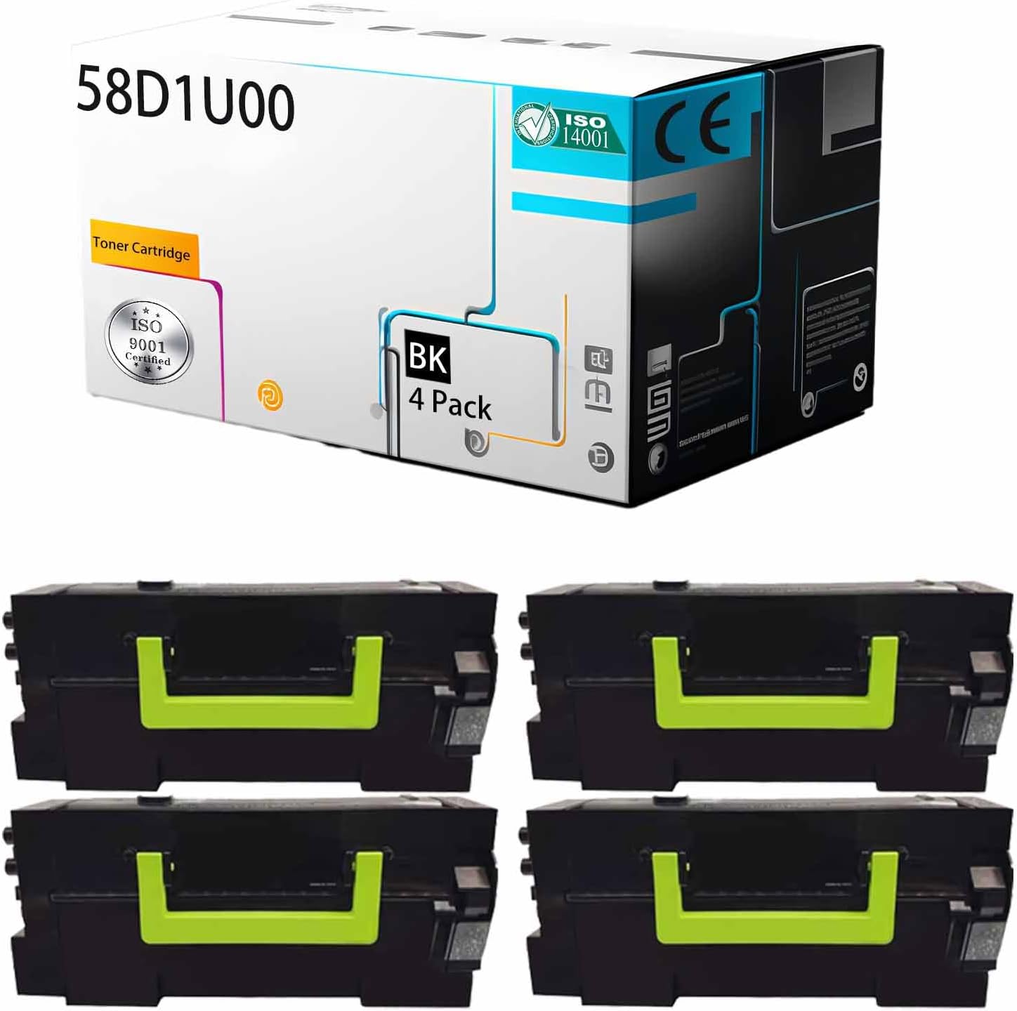 58D1U00 Toner Cartridge Compatible for Lexmark MS725dvn MS823dn MS823n MS825dn MX822ade MX822adxe MX826ade Printer [High Print Page Volume with Chip] (Black 4Pack)