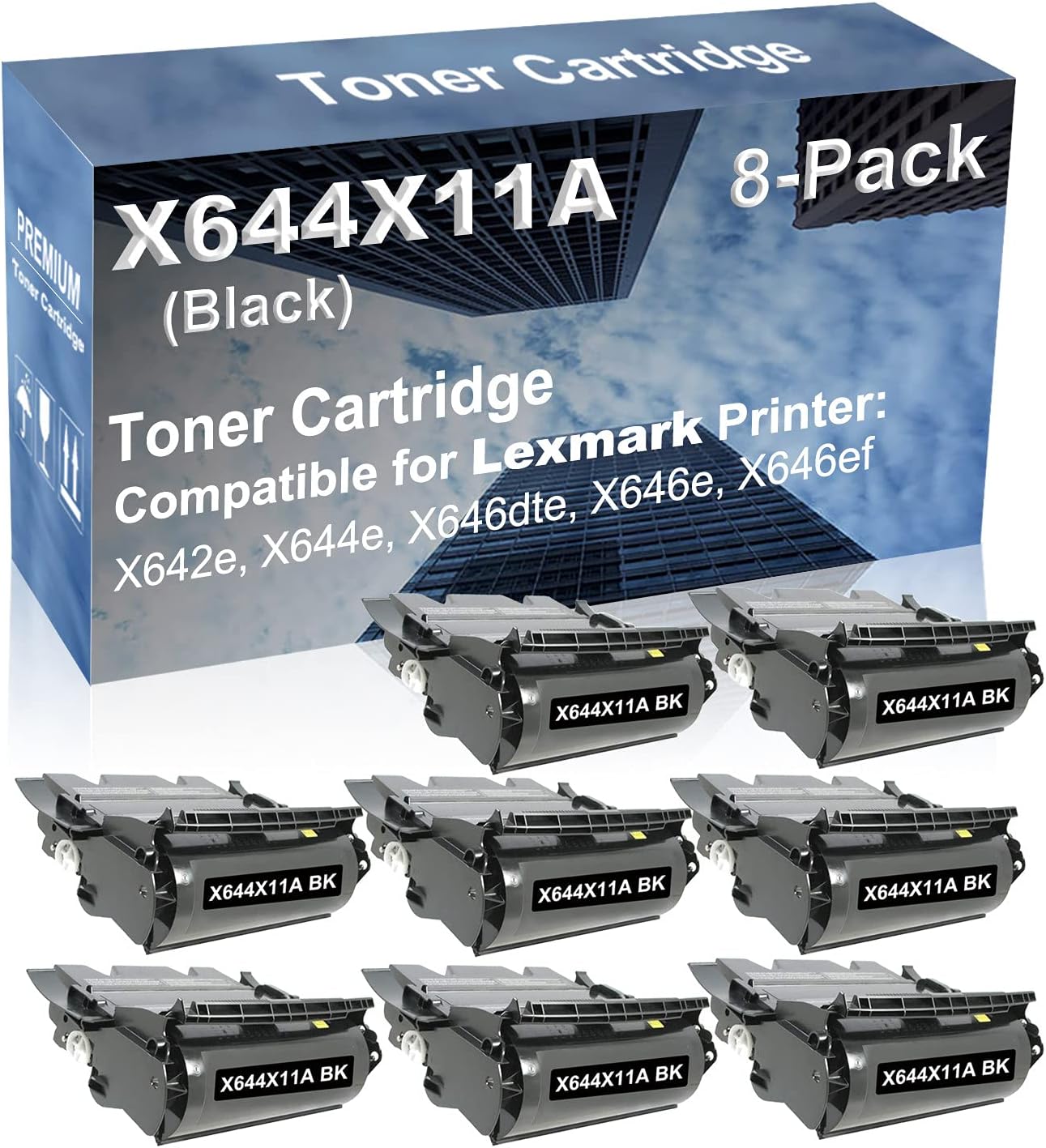 8-Pack Compatible High Capacity X642e, X644e, X646dte, X646e, X646ef Printer Toner Cartridge Replacement for X644X11A X644X21A Printer Cartridge (Black)