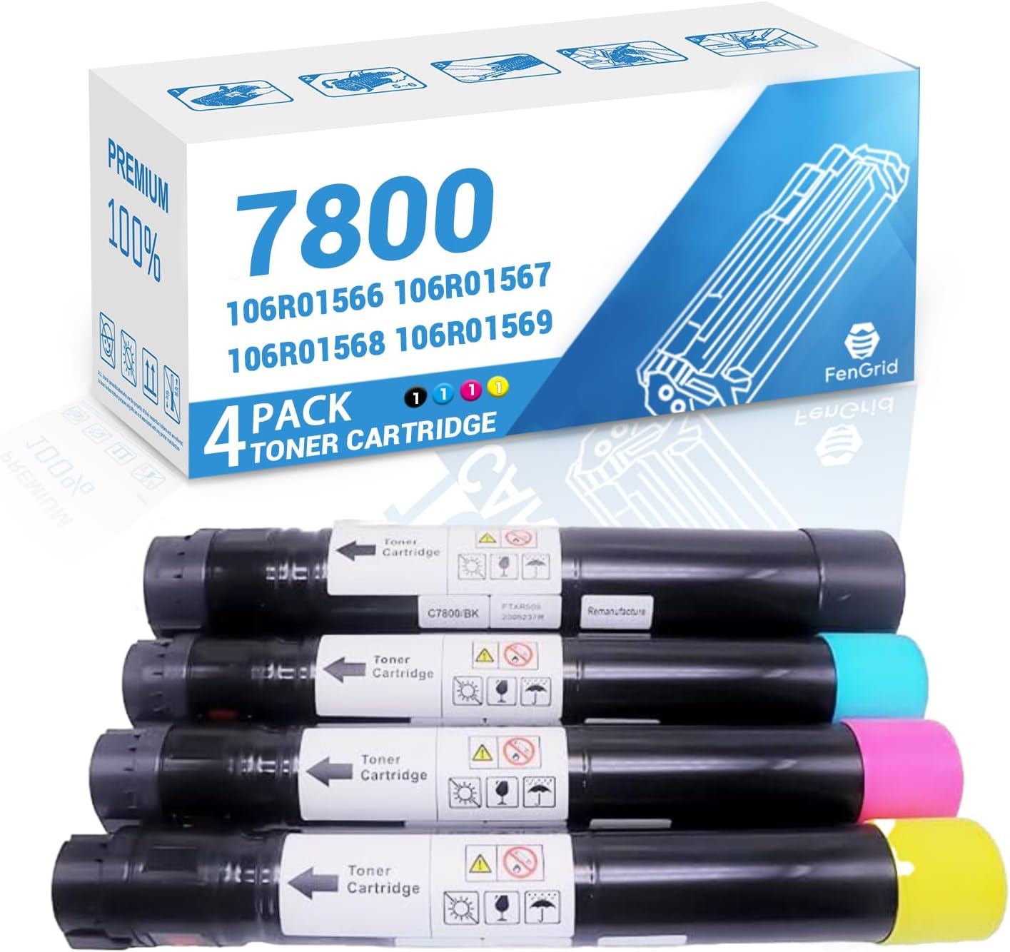 Phaser 7800 Toner Cartridge, Extra High Capacity 106R01566 106R01567 106R01568 106R01569 Works with Printer Models Xerox Phaser 7800 7800DN 7800DX 7800GX (4 Pack, BK/C/M/Y)