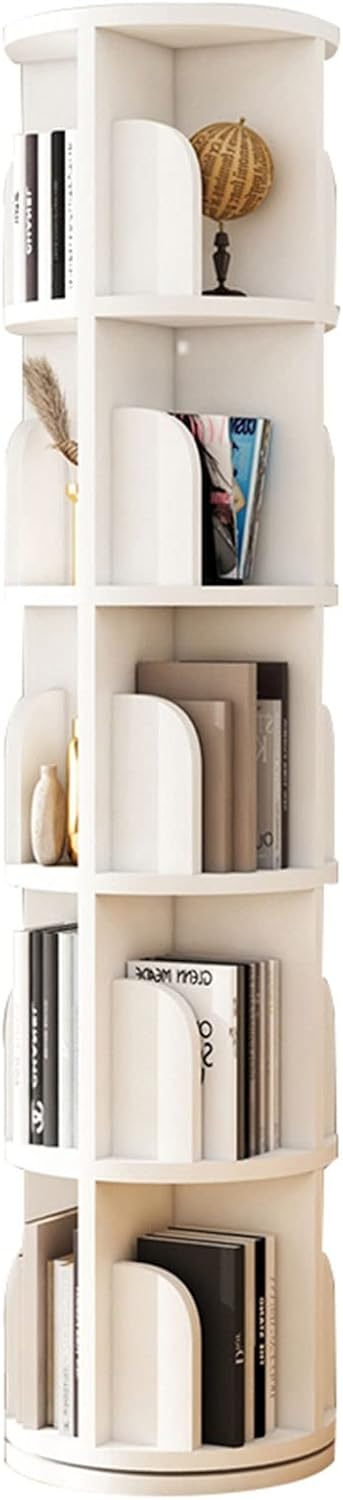 IOCCIOBB Bookcases Rotating Bookshelf 360° Solid Wood Shelf Picture Book Shelves Living Room Multi-Layer Organiser White (Size : 46 * 162cm)