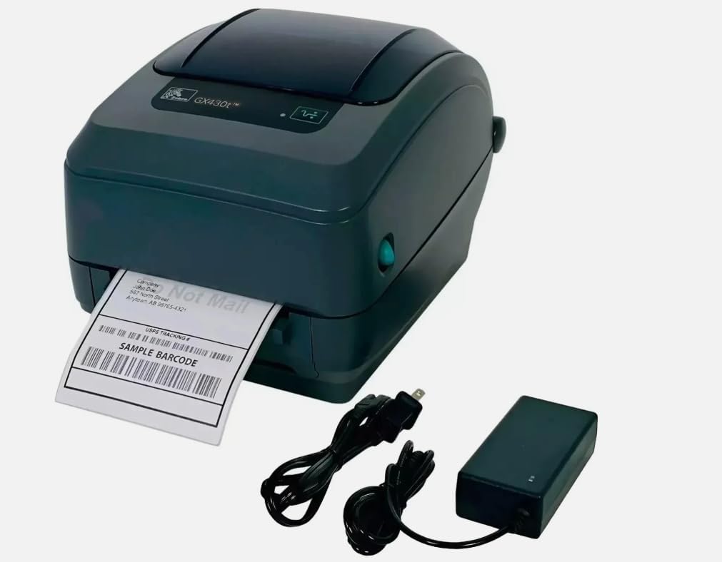 Zebra GX430T Thermal Transfer Label Printer 300 dpi Peel USB LAN GX43-102411-000, Bundle AC Adapter USB and Ethernet Cables (Renewed)