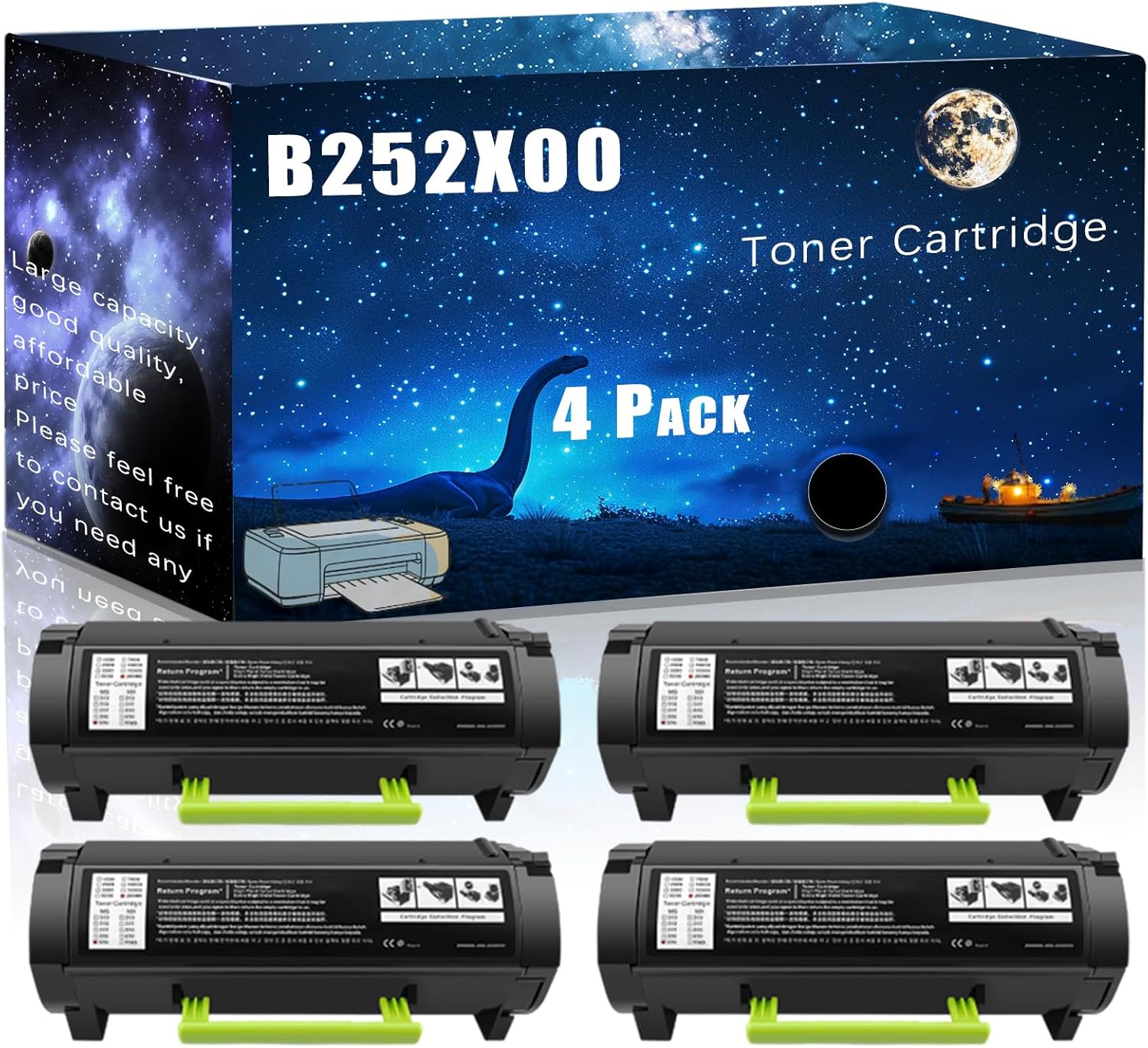 B252X00 Compatible Toner Cartridge Replacement for Lexmark High Yield Compatible B2546 B2650 MB2650 Printers, Meet Printing Needs (4 Pack Black)