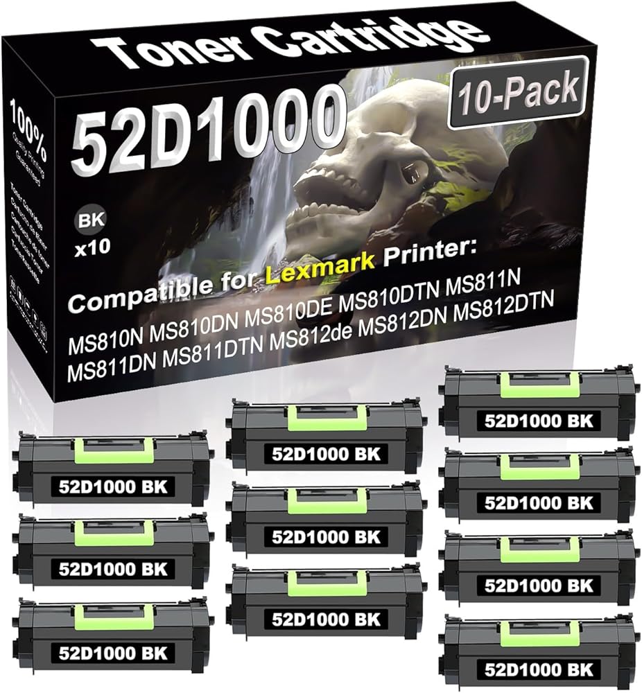SINIYA 10-Pack (Black) Compatible MS810N MS810DN MS810DE MS810DTN MS811N MS811DN MS811DTN Laser Printer Cartridge (High Capacity) Replacement for 521 52D1000 Printer Cartridge