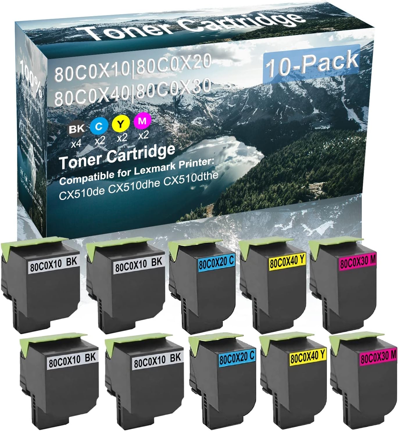Credibility Store 10 Pack (BK+C+Y+M) Compatible (High Yield) 80C0X10 80C0X20 80C0X40 80C0X30 Toner Cartridge Used for CX510de CX510dhe CX510dthe Printer