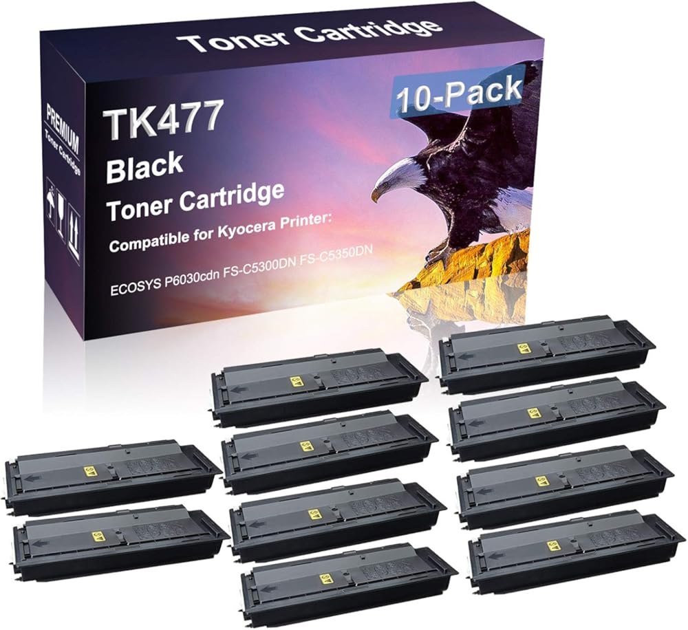 Credibility Store 10 Pack (Black) Compatible High Yield TK477 Laser Printer Toner Cartridge use for Kyocera ECOSYS P6030cdn FS-C5300DN FS-C5350DN Printer