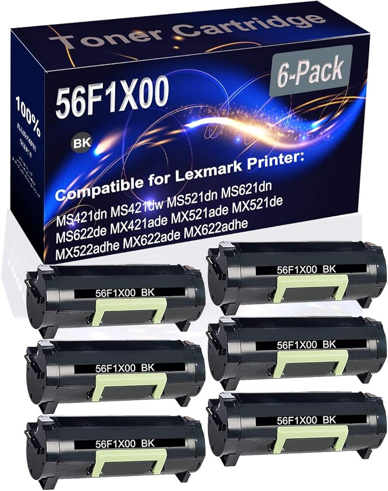 Kolasels 6-Pack (Black) Compatible High Yield 56F1X00 Printer Cartridge use for MS421dn MS421dw MS521dn MS621dn MS622de MX421ade MX521ade Printer