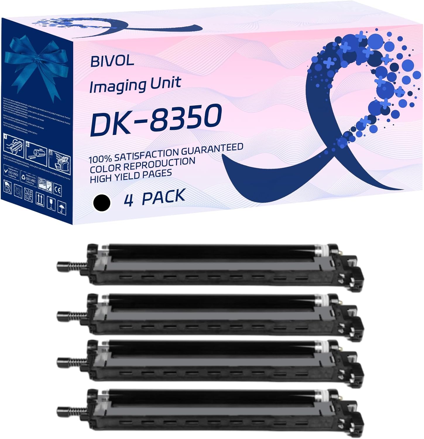 BIVOL DK-8350 Imaging Unit Compatible for Kyocera TASKalfa 2552ci 2553ci 3252ci 3253ci Printers, with Chip, High Yield 150000 Pages, Vivid Colors (4 Pack Black)
