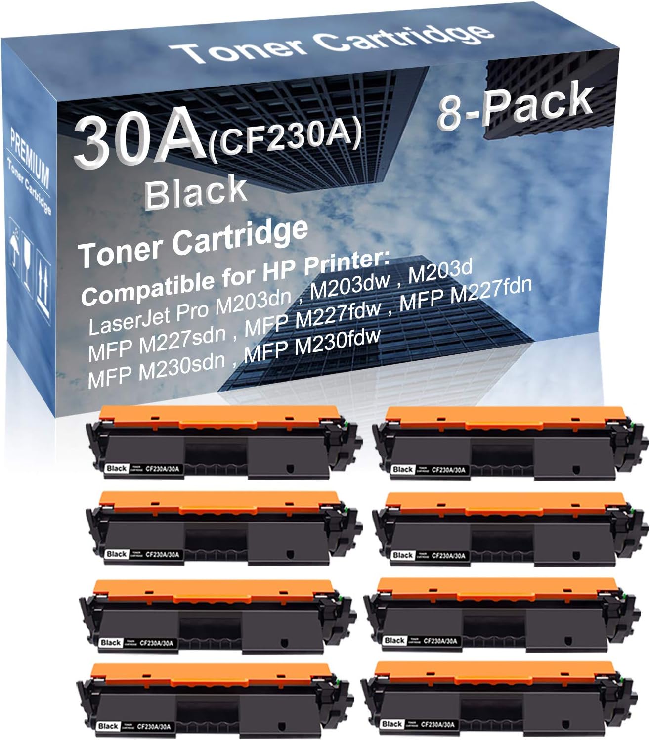 8-Pack Compatible High Yield MFP M227fdn, MFP M230sdn, MFP M230fdw Laser Printer Toner Cartridge Replacement for (CF230A) 30A Printer Cartridge (Black)